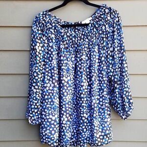 Cooper & Ella Peasant Top Blue/Black/Gray/Metallic flecks Size 1X